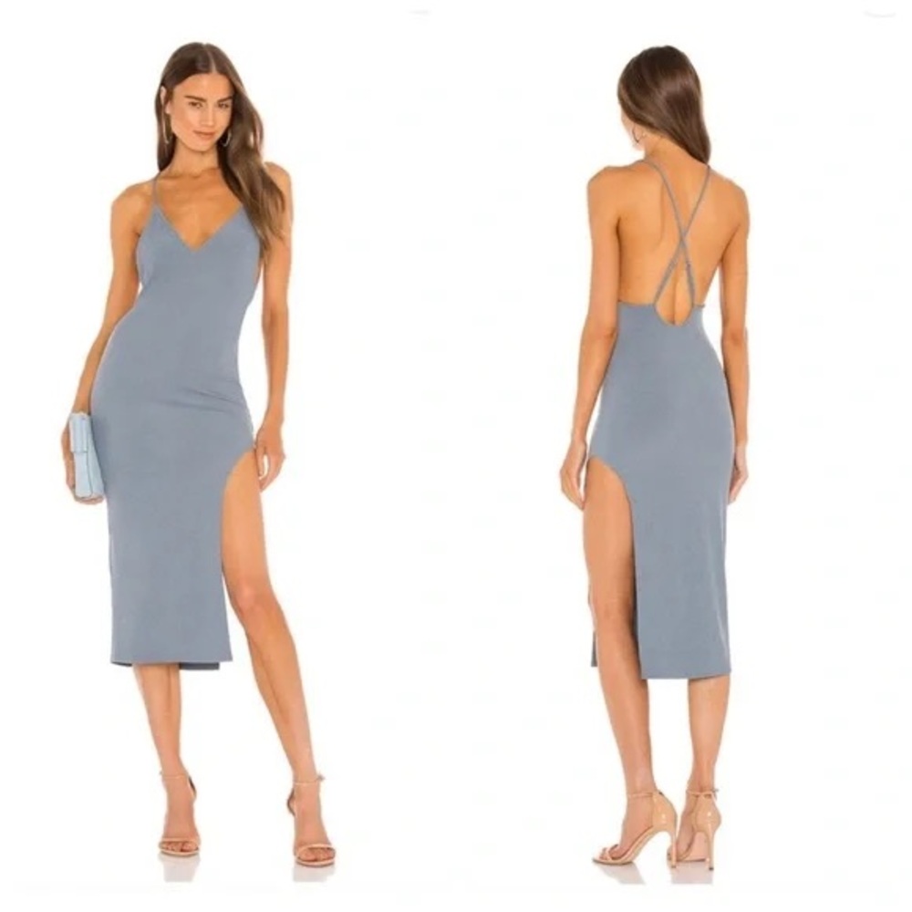 Michael Costello x Revolve Agnes Midi Dress in Dusty Blue NWOT